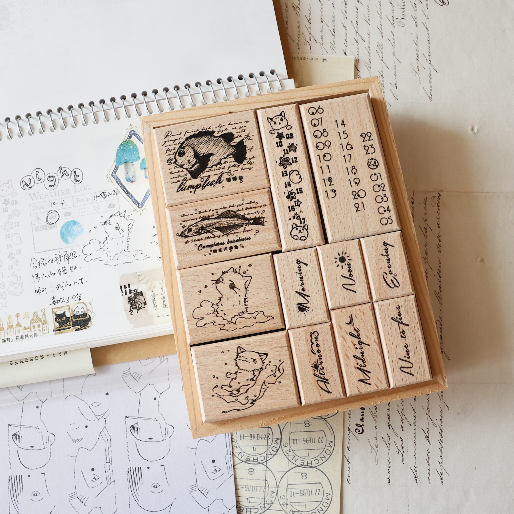 Rubber Date Stamp - İki Rakun Vintage Küçük Kedi Tarihleri