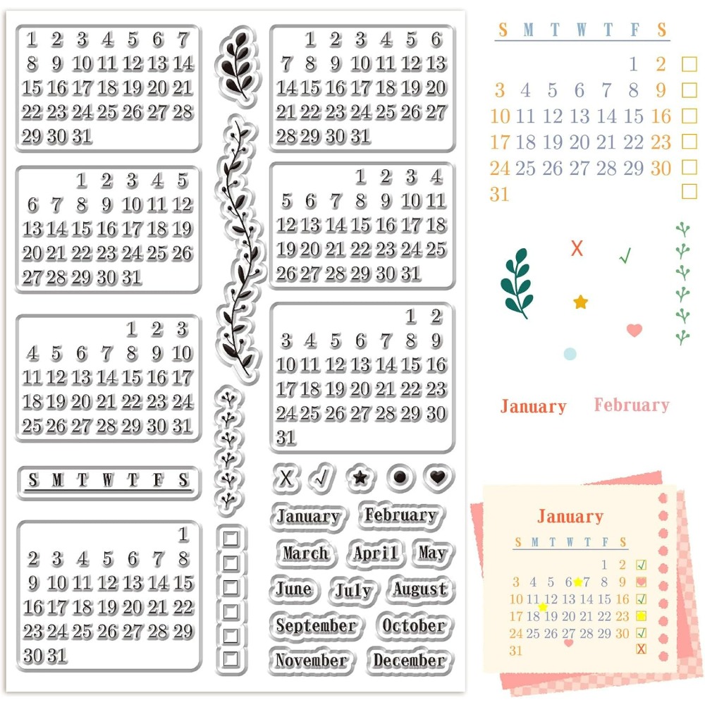 Rubber Date Stamp - Takvim Temizle Pullar Sayfalar Yeniden Kullanılabilir