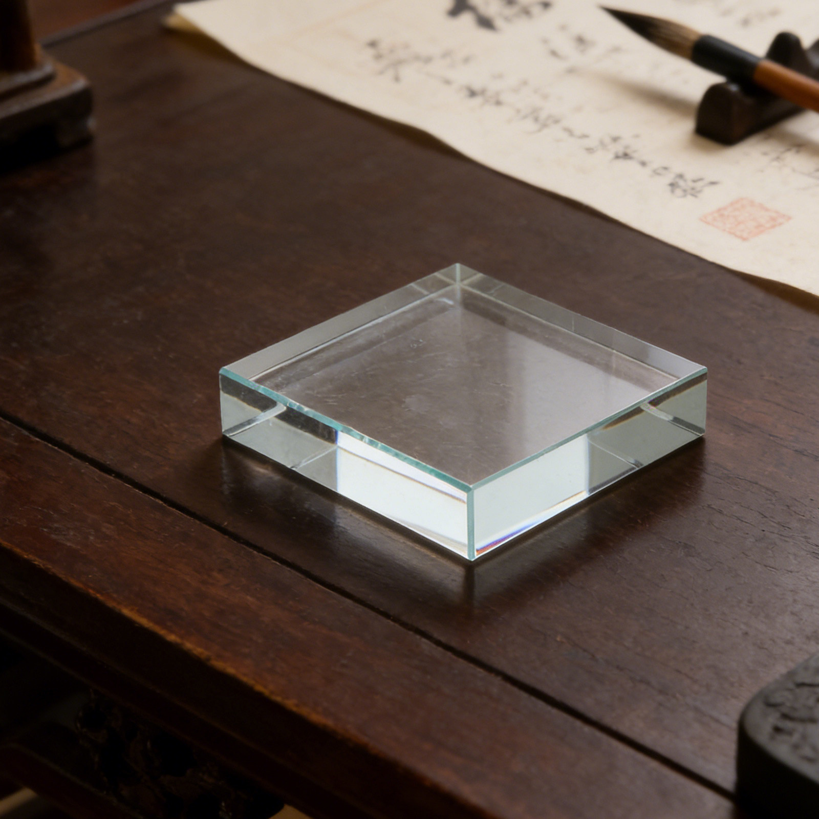 Paper Weight Crystal - Şeffaf Kare Kağıt Ağırlığı Kristal Berraklığında