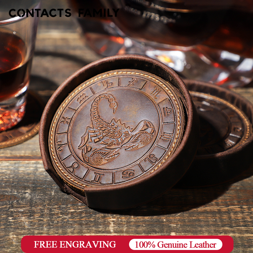 Leather Desk Pad - 6 adet/takım hakiki deri zodyak kabartma