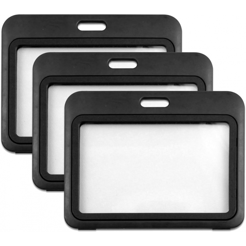Index Card Holder - 3'lü Paket Yatay Sert Plastik Kimlik