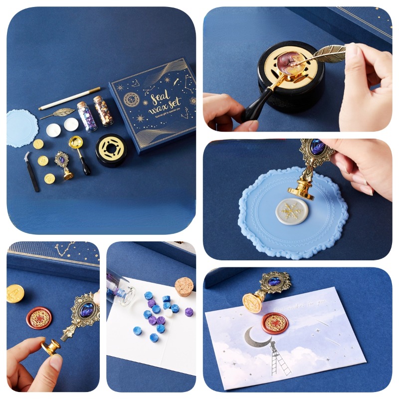 Wax Seal Stamp Set - Yıldızlı yangın cila damga seti zarf